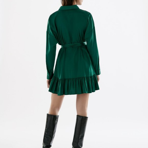 NWOT ZARA GREEN SHORT SHIRT DRESS - Picture 3 of 5